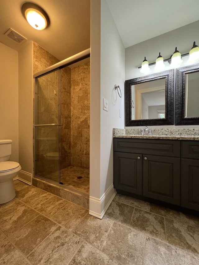 1108 N Devonshire Rd, Buffalo Grove, IL 60089 - full bathroom with toilet, baseboards, a shower stall, vanity, and stone finish flooring