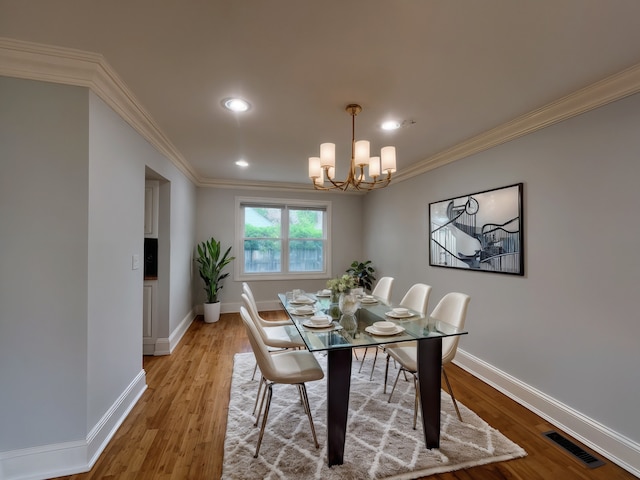 1108 N Devonshire Rd, Buffalo Grove, IL 60089 - dining space with a chandelier, baseboards, crown molding, light wood-style floors, and recessed lighting
