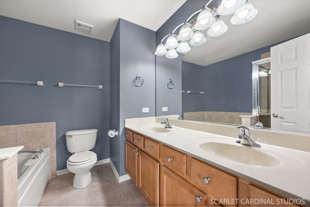 2319 Georgetown Ct, Aurora, IL 60503 - bathroom with a bath, double vanity, tile patterned floors, and an enclosed shower