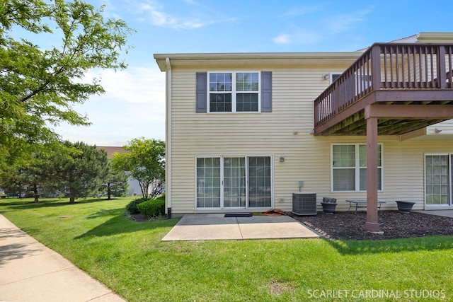 2319 Georgetown Ct, Aurora, IL 60503 - back of property with a yard, a wooden deck, and a patio area