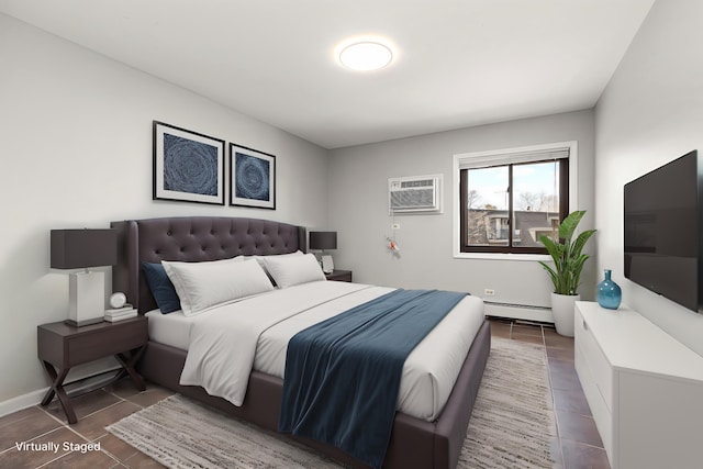 254 E Bailey Rd Unit M, Naperville, IL 60565 - tiled bedroom featuring baseboard heating, baseboards, and a wall mounted AC