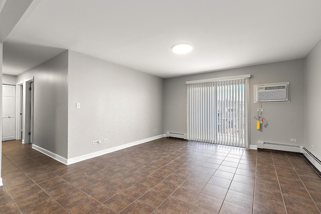 254 E Bailey Rd Unit M, Naperville, IL 60565 - unfurnished room with baseboards, baseboard heating, dark tile patterned flooring, and an AC wall unit