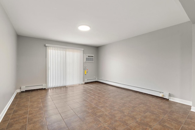 254 E Bailey Rd Unit M, Naperville, IL 60565 - tiled empty room featuring a baseboard radiator, a wall mounted AC, a baseboard heating unit, and baseboards
