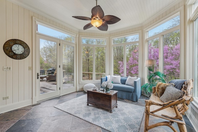 831 Alberosky Way, Batavia, IL 60510 - sunroom / solarium featuring healthy amount of natural light, ornamental molding, french doors, and stone tile flooring