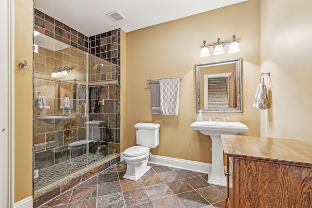 831 Alberosky Way, Batavia, IL 60510 - bathroom featuring a stall shower, baseboards, toilet, and stone finish flooring
