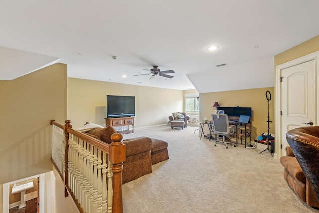 831 Alberosky Way, Batavia, IL 60510 - living area with light colored carpet, a ceiling fan, baseboards, recessed lighting, and a desk