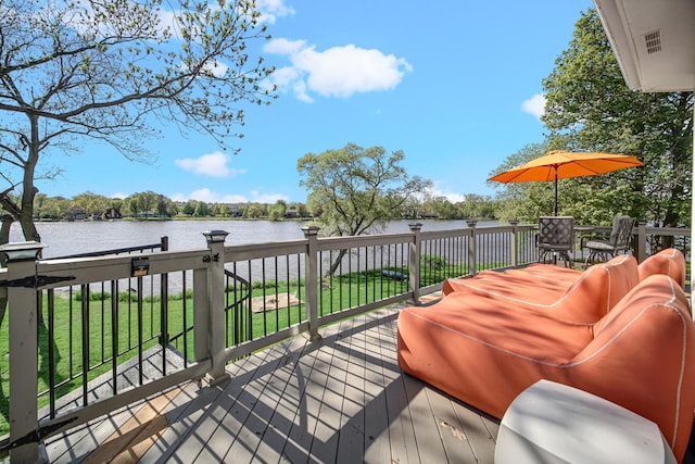934 Robertson Rd, South Elgin, IL 60177 - wooden deck with a water view and a lawn