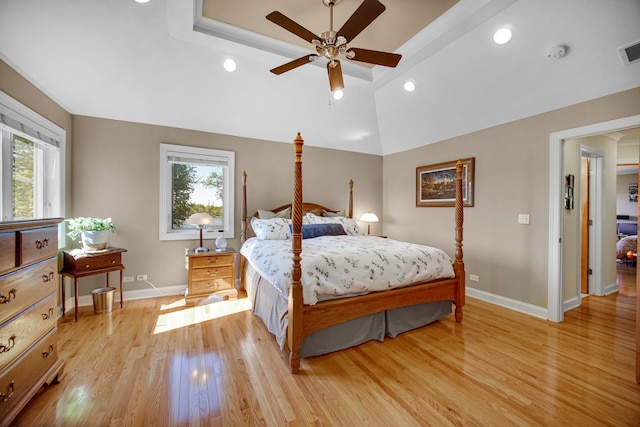 934 Robertson Rd, South Elgin, IL 60177 - bedroom featuring multiple windows, light wood-style floors, recessed lighting, ceiling fan, and vaulted ceiling