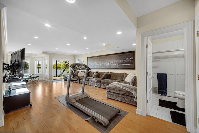 934 Robertson Rd, South Elgin, IL 60177 - exercise area with light wood-style flooring, recessed lighting, and ornamental molding