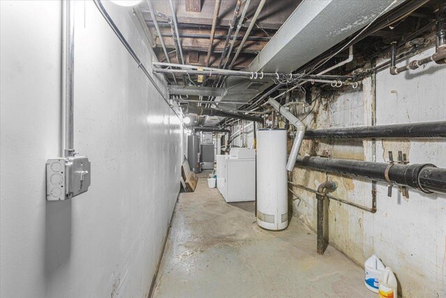 5817 W 16th St, Cicero, IL 60804 - unfinished basement with water heater and washer / clothes dryer