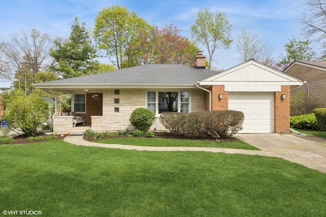 807 Webster Ave, Wheaton, IL 60187 - single story home with driveway, a chimney, a front yard, a garage, and stone siding