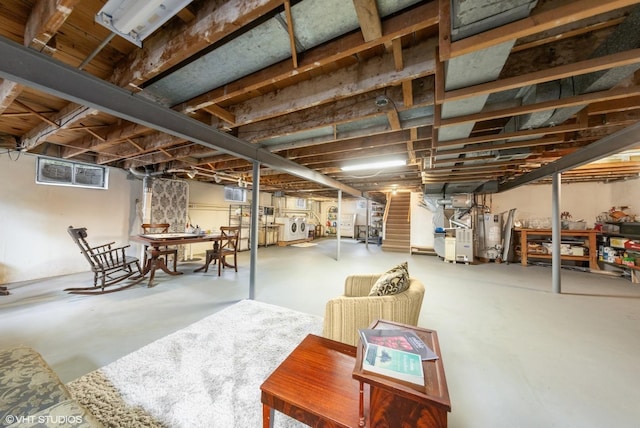 807 Webster Ave, Wheaton, IL 60187 - basement with stairs, heating unit, washer / clothes dryer, and gas water heater