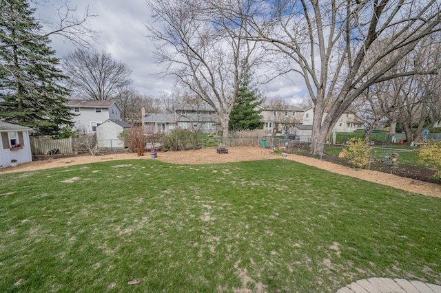view of yard with a fenced backyard and a residential view