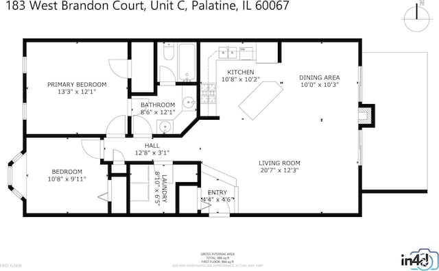 183 W Brandon Ct Unit C, Palatine, IL 60067 - floor plan / room layout