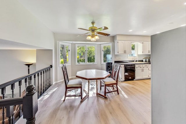868 Bonnie Brae Ln, Bolingbrook, IL 60440 - dining space featuring baseboards, light wood-style flooring, recessed lighting, and a ceiling fan