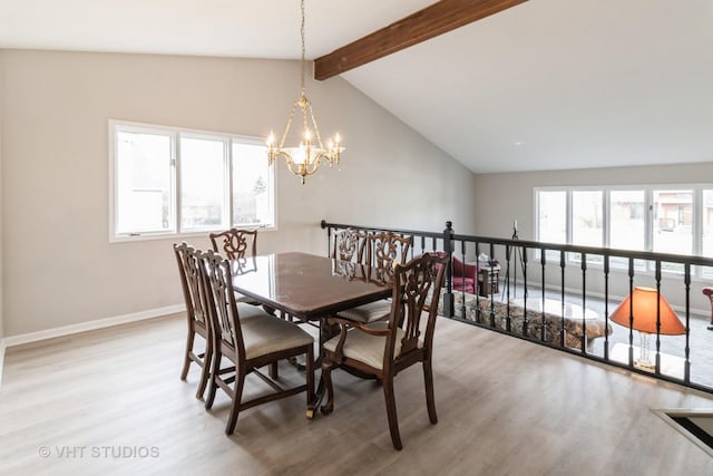 868 Bonnie Brae Ln, Bolingbrook, IL 60440 - dining space with light wood finished floors, lofted ceiling with beams, baseboards, and a chandelier