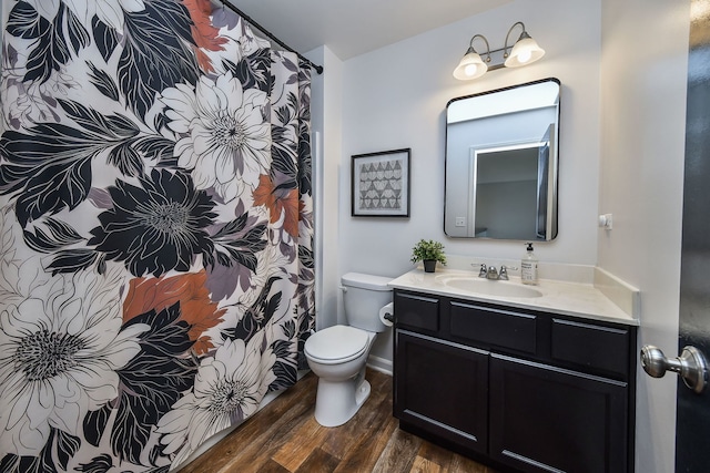 213 Dorset Ave, Oswego, IL 60543 - bathroom with vanity, wood finished floors, and curtained shower