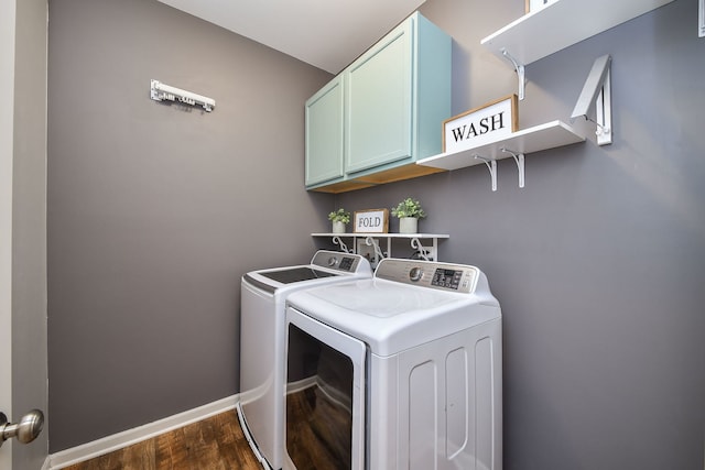 213 Dorset Ave, Oswego, IL 60543 - laundry area with cabinet space, washer and clothes dryer, and dark wood finished floors
