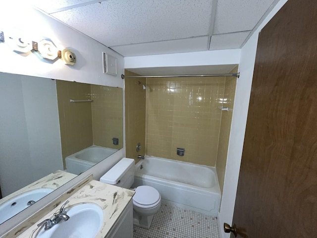 300 Park Ave Unit 236, Calumet City, IL 60409 - full bathroom featuring tile patterned floors, toilet, a drop ceiling, tub / shower combination, and vanity