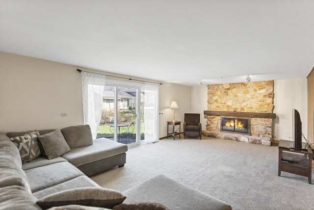 915 N Saratoga Dr, Palatine, IL 60074 - living room featuring a fireplace, carpet, and rail lighting