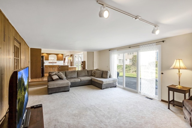 915 N Saratoga Dr, Palatine, IL 60074 - living room with light colored carpet, rail lighting, and visible vents
