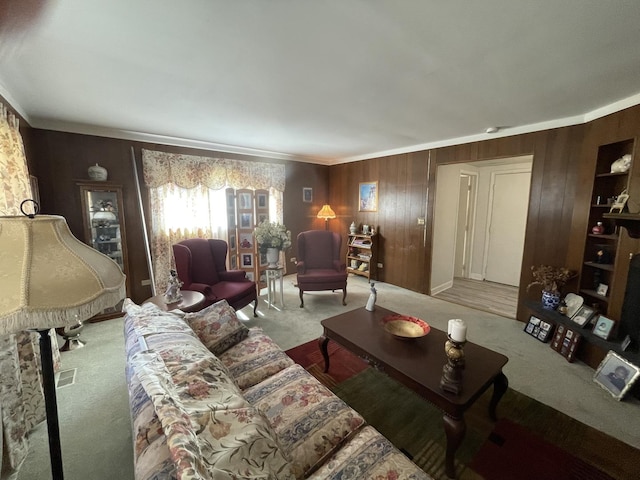 221 Heine Ave, Elgin, IL 60123 - carpeted living room with ornamental molding and wood walls