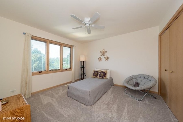 307 Anne Ct, Prospect Heights, IL 60070 - bedroom with light colored carpet, a closet, and a ceiling fan