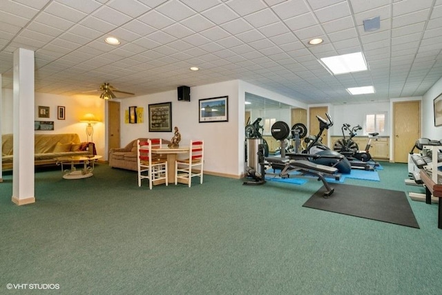 307 Anne Ct, Prospect Heights, IL 60070 - workout area featuring carpet floors, recessed lighting, and a ceiling fan