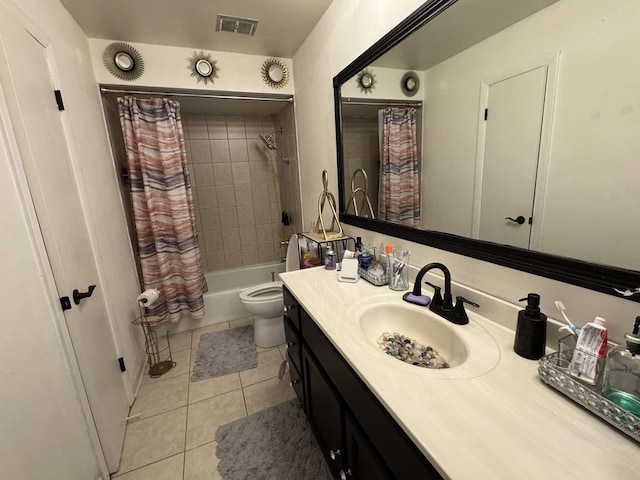 5125 Imperial Dr, Richton Park, IL 60471 - bathroom featuring shower / bath combination with curtain, vanity, tile patterned flooring, visible vents, and toilet