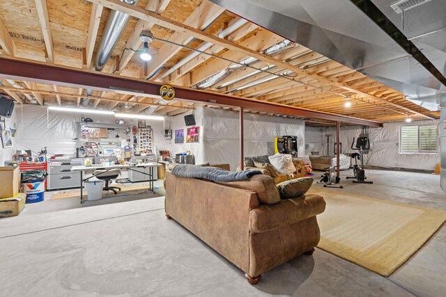 below grade area featuring a workshop area