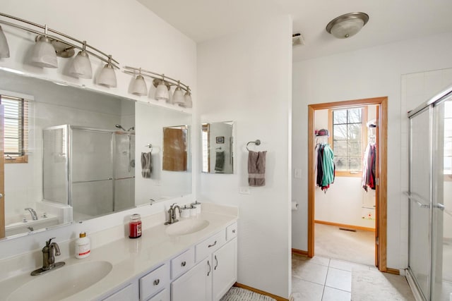 11042 Quail Dr, Mokena, IL 60448 - full bathroom featuring a stall shower, a wealth of natural light, and a sink