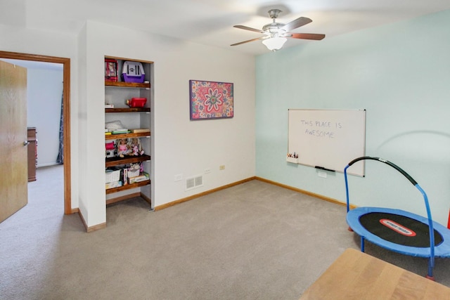 11042 Quail Dr, Mokena, IL 60448 - interior space with baseboards, visible vents, carpet flooring, and a ceiling fan