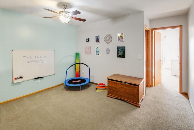 11042 Quail Dr, Mokena, IL 60448 - playroom featuring baseboards, carpet floors, and ceiling fan