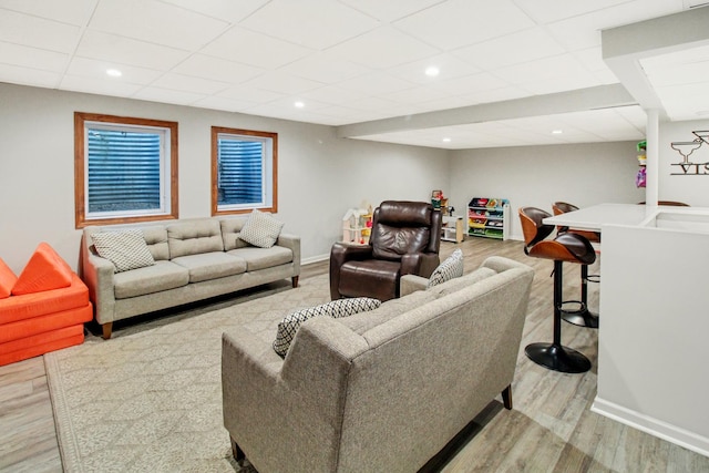 11042 Quail Dr, Mokena, IL 60448 - living room with a drop ceiling, recessed lighting, baseboards, and wood finished floors
