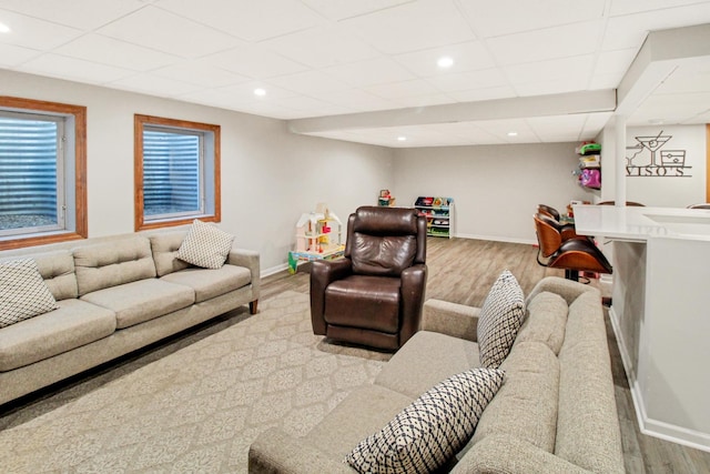 11042 Quail Dr, Mokena, IL 60448 - living area with baseboards, wood finished floors, a paneled ceiling, and recessed lighting