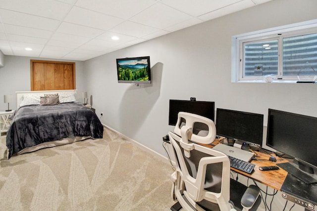 11042 Quail Dr, Mokena, IL 60448 - bedroom featuring baseboards, carpet floors, recessed lighting, and a drop ceiling
