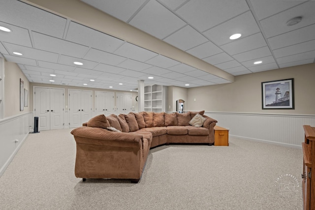2527 Ryan Ct, Naperville, IL 60564 - living area with carpet flooring, wainscoting, recessed lighting, and baseboards