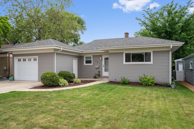 231 W Hickory Rd, Lombard, IL 60148 - view of front of house featuring an attached garage, driveway, a chimney, a front lawn, and entry steps