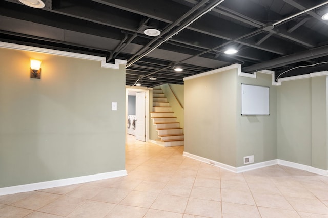 231 W Hickory Rd, Lombard, IL 60148 - finished basement with washer and clothes dryer, stairway, and tile patterned floors