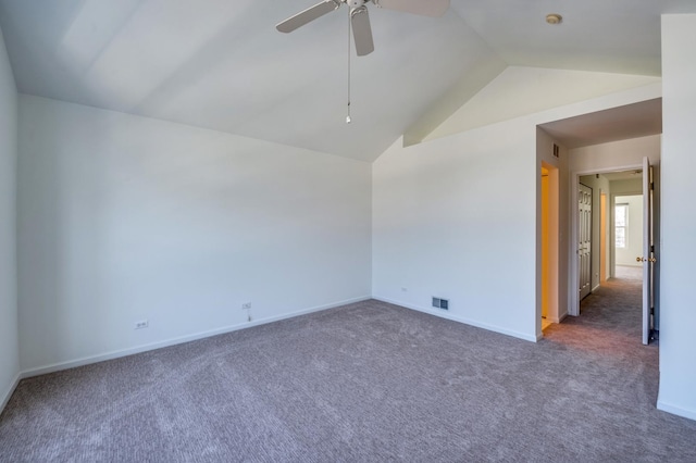 3924 Garnette Ct, Naperville, IL 60564 - unfurnished room with visible vents, baseboards, ceiling fan, carpet floors, and lofted ceiling