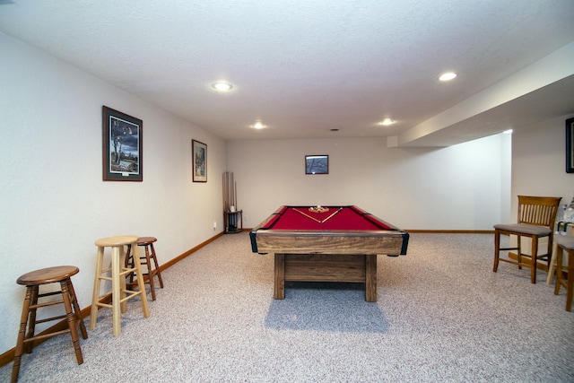 909 Revere St, Bourbonnais, IL 60914 - recreation room with baseboards, carpet flooring, recessed lighting, and billiards