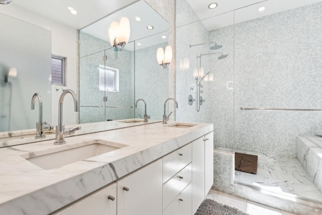 844 W Webster Ave, Chicago, IL 60614 - full bath featuring double vanity, a sink, and a shower stall