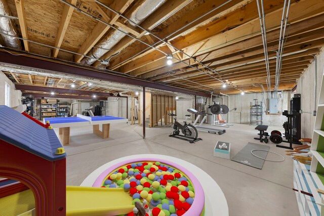 1N598 Golf View Ln, Winfield, IL 60190 - unfinished below grade area featuring pool table and electric panel