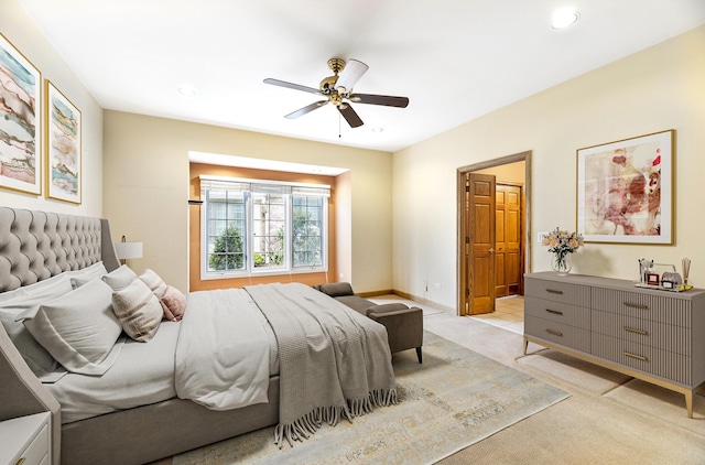 4517 S Seminole Dr, Glenview, IL 60026 - bedroom featuring baseboards, ceiling fan, recessed lighting, and light colored carpet