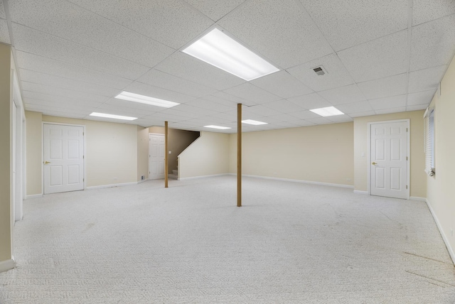 4517 S Seminole Dr, Glenview, IL 60026 - finished below grade area featuring baseboards, visible vents, carpet flooring, and a paneled ceiling