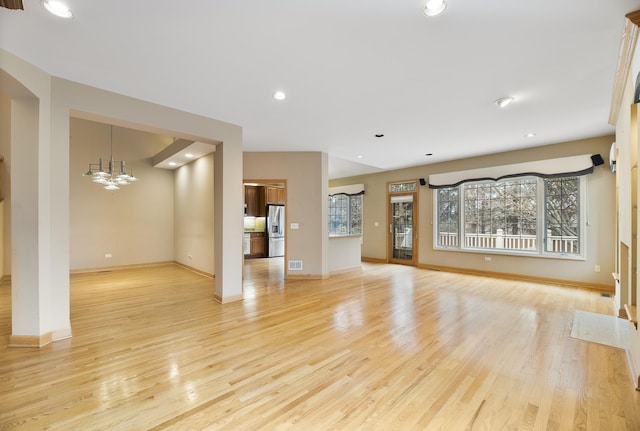 4517 S Seminole Dr, Glenview, IL 60026 - unfurnished living room featuring recessed lighting, baseboards, visible vents, and light wood-style flooring