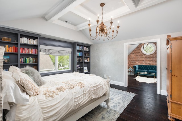 1017 Royal Bombay Ct, Naperville, IL 60563 - bedroom with a chandelier, baseboards, lofted ceiling with beams, and dark wood-style floors