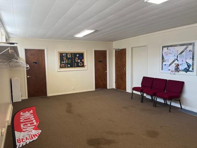 sitting room with baseboards and carpet flooring