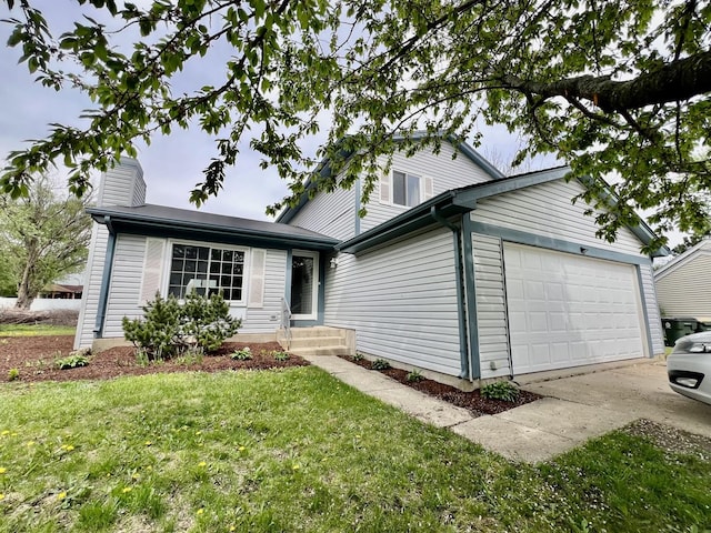 2S605 Continental Dr, Warrenville, IL 60555 - traditional-style home with a garage, a chimney, concrete driveway, and a front lawn