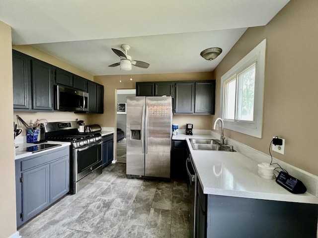 2S605 Continental Dr, Warrenville, IL 60555 - kitchen with a sink, appliances with stainless steel finishes, a ceiling fan, and light countertops